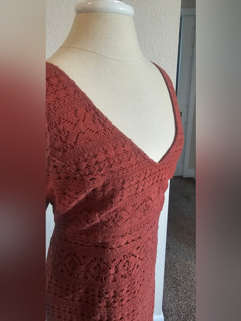 SHYANNE Western 100% Cotton Crochet Fringe Sleeveless Midi Dress Large Rust - Picture 4 of 13